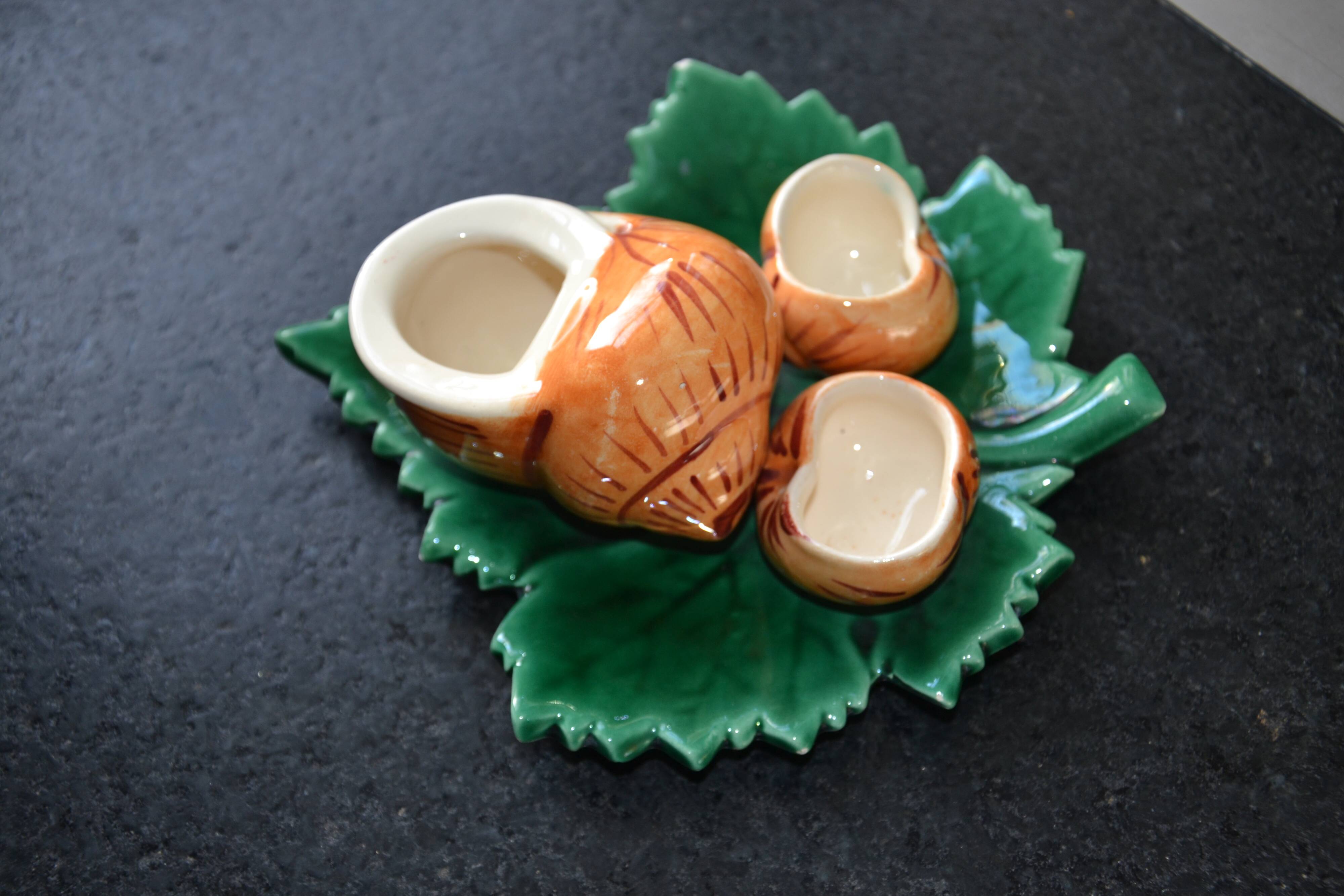 Salt and pepper shakers, mustard and barbotine Roger Colas