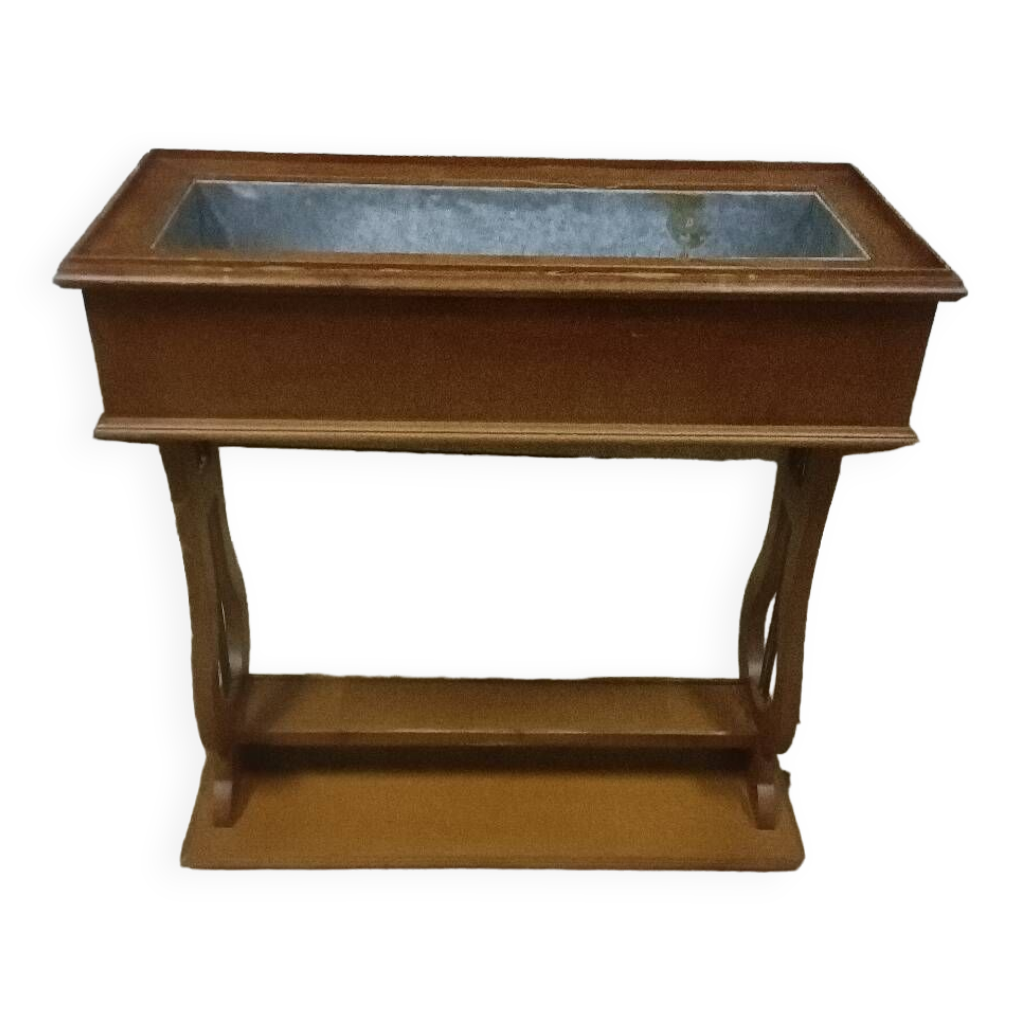 Indoor wooden planter, lyre legs, zinc tray