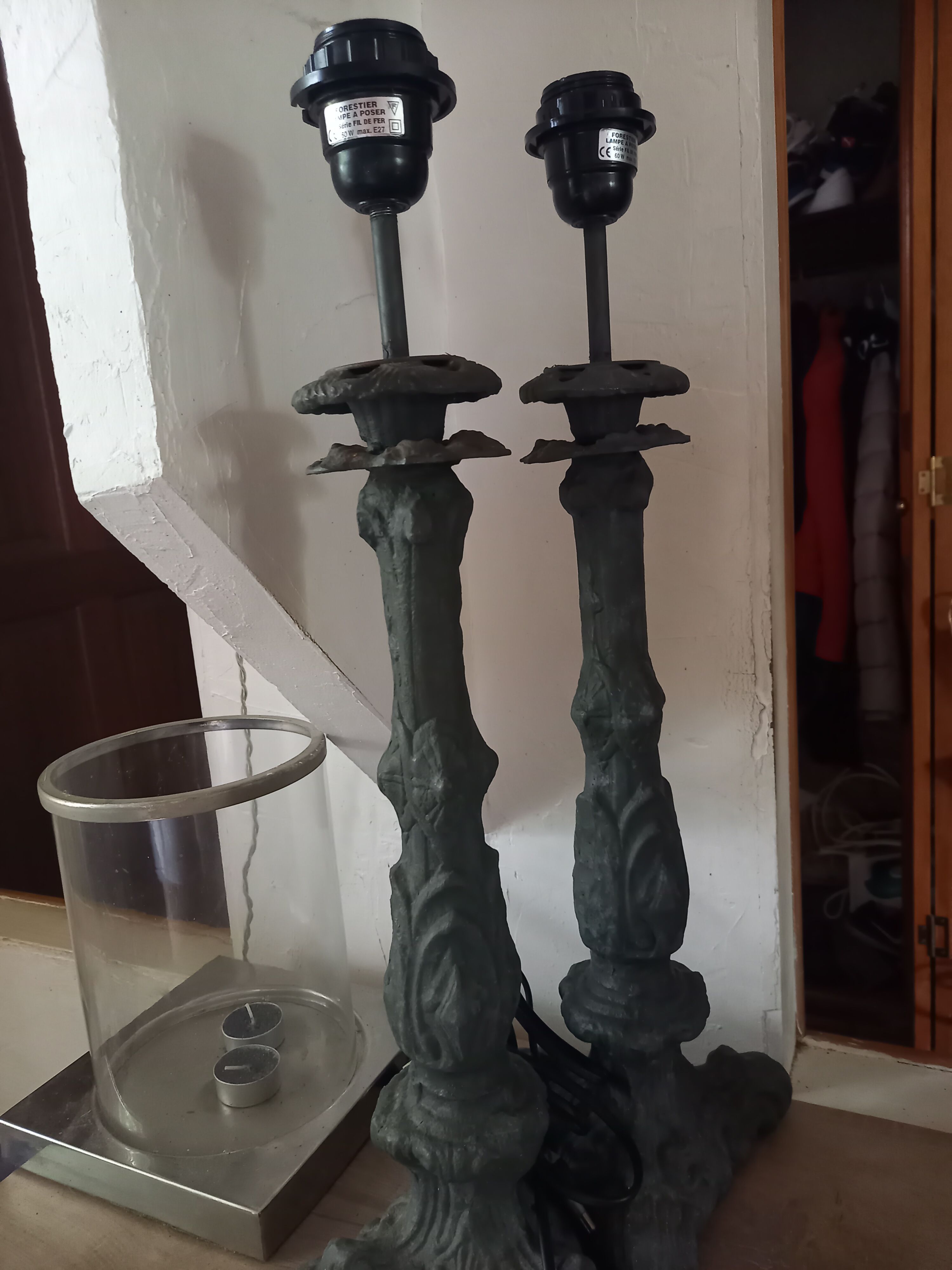 Pair of lamps forestier cast iron collection fil de fer