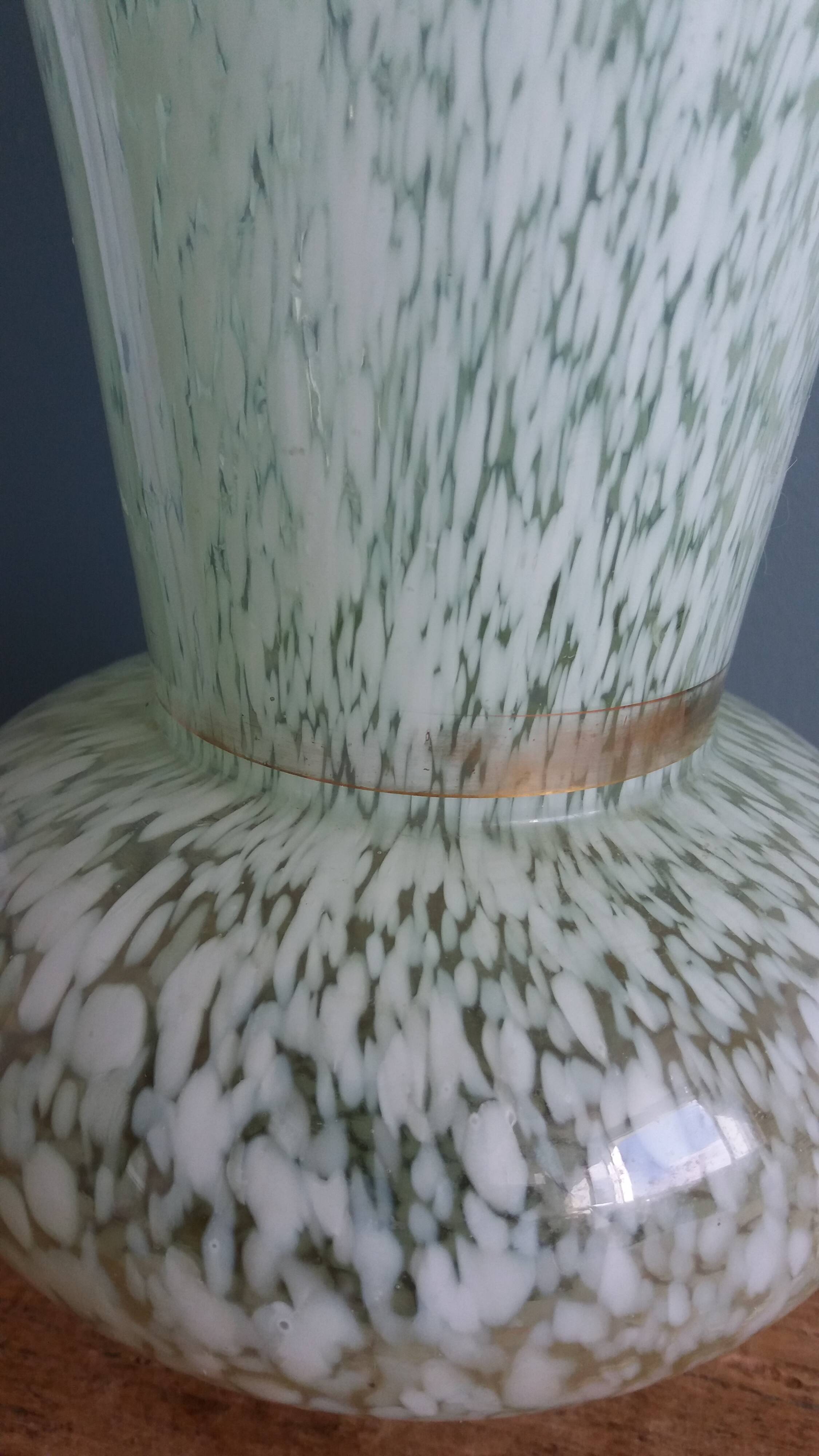 Green speckled glass vase from Clichy with gold threads.