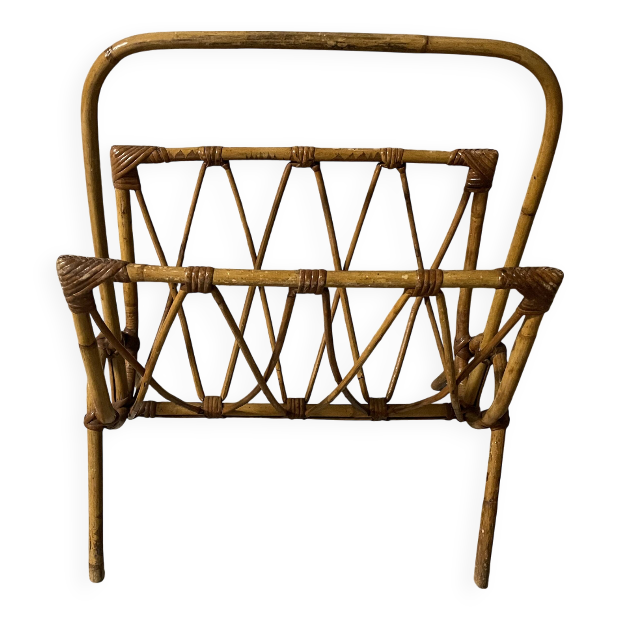 60s rattan magazine rack