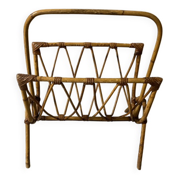 1960s rattan magazine rack