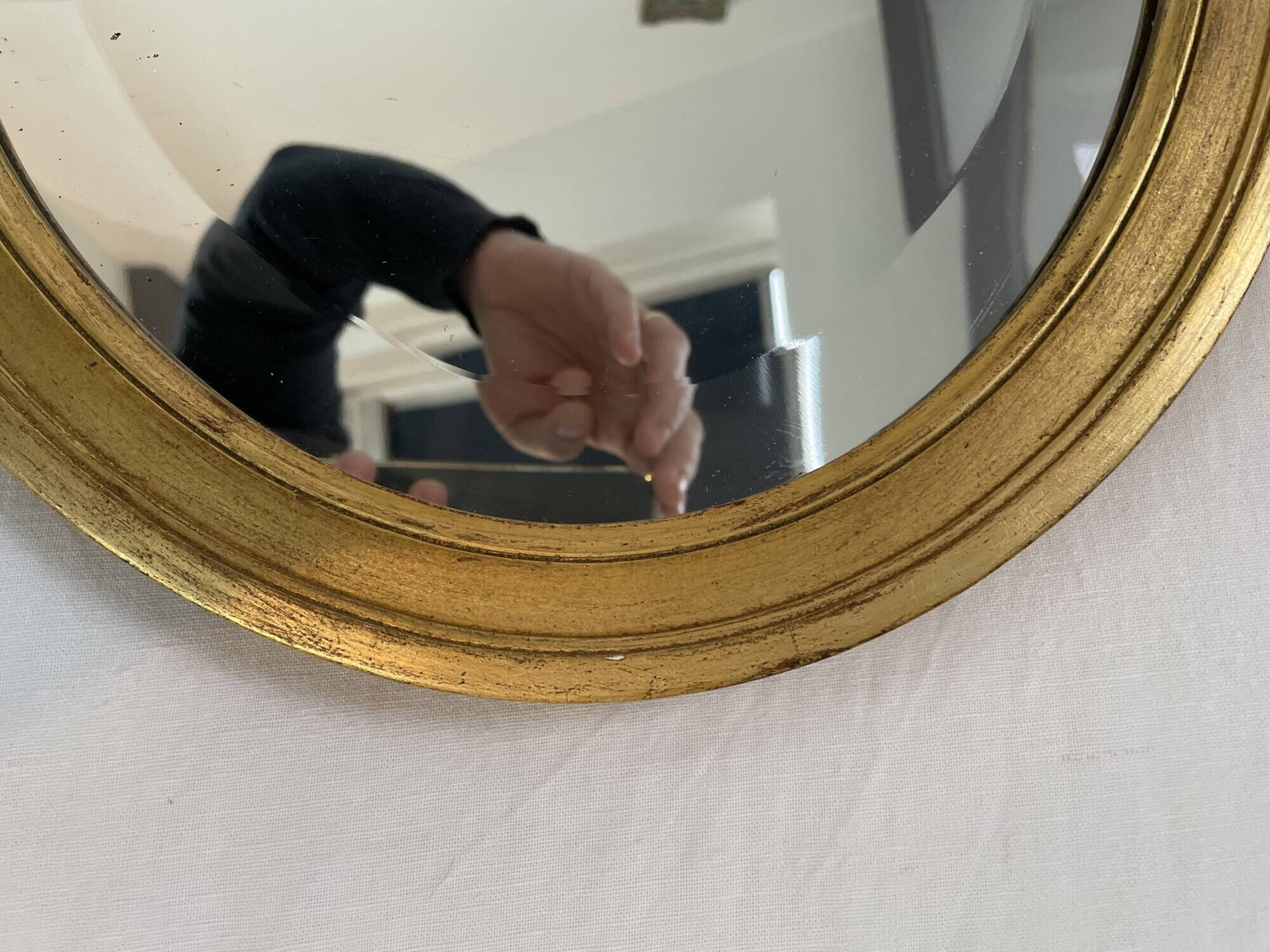Large wooden mirror - oval - beveled - France - French decoration