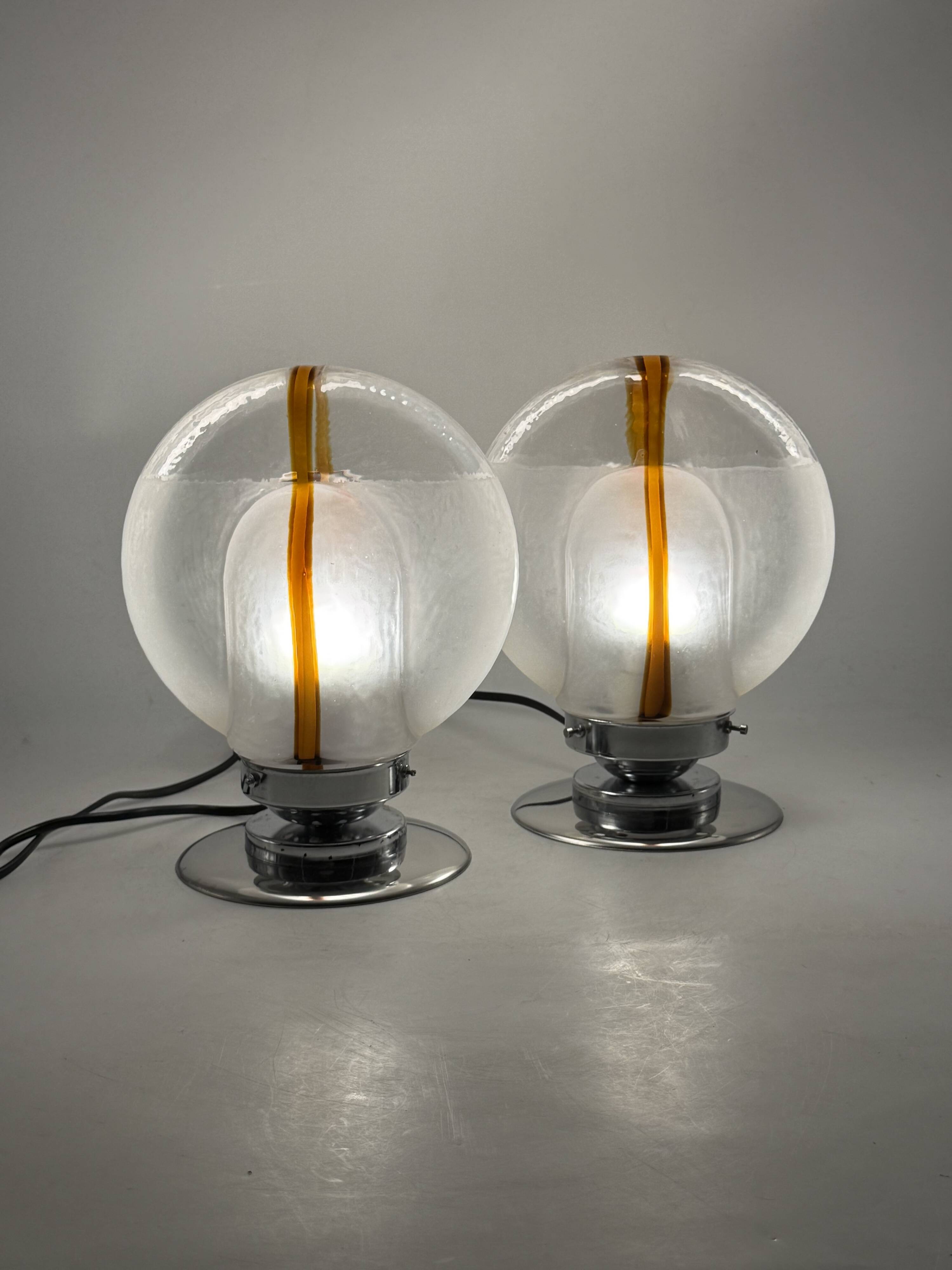 Toni Zuccheri, Set of 2 of Murano glass lamps, Mazzega, Murano Italy 1970