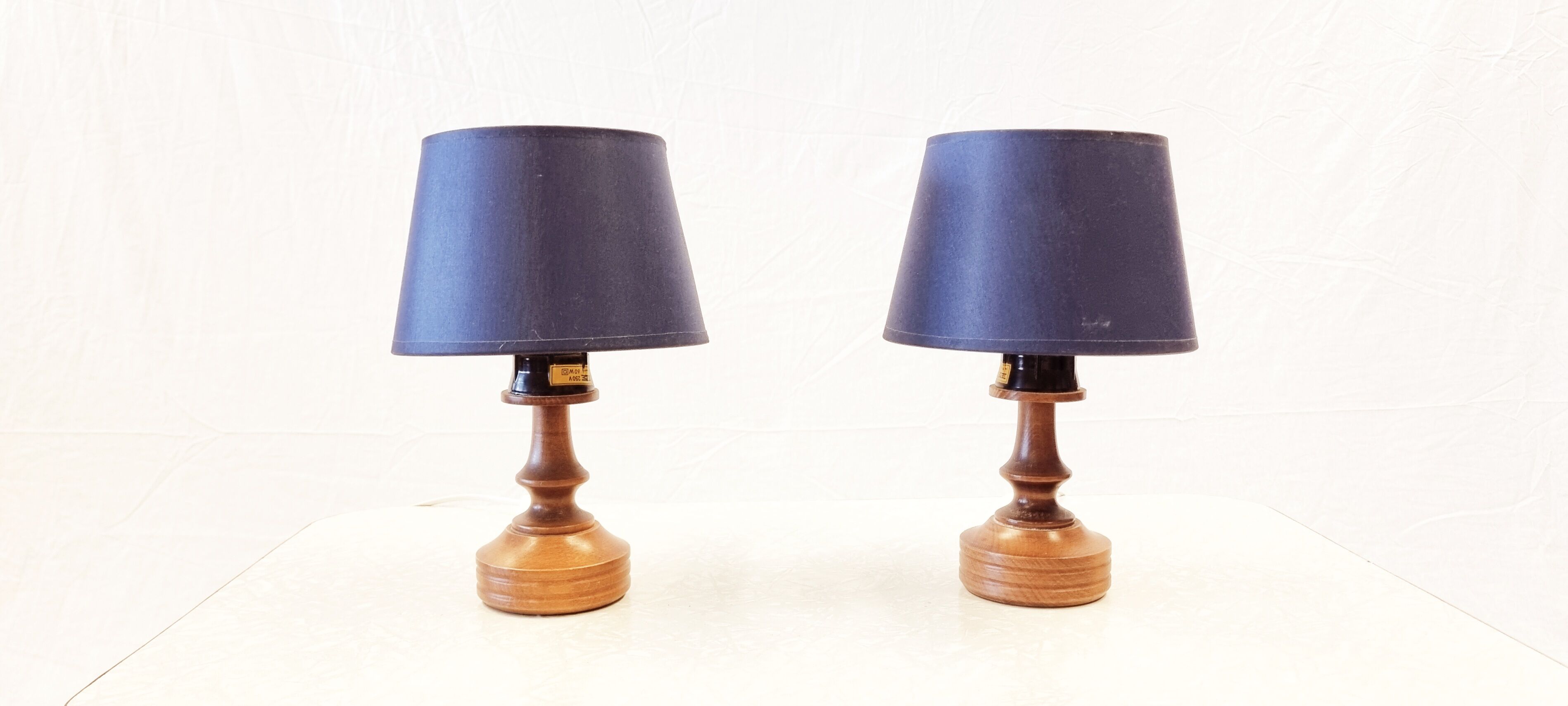 Set of 2 small wooden table or bedside lamps by aka lighting, germany