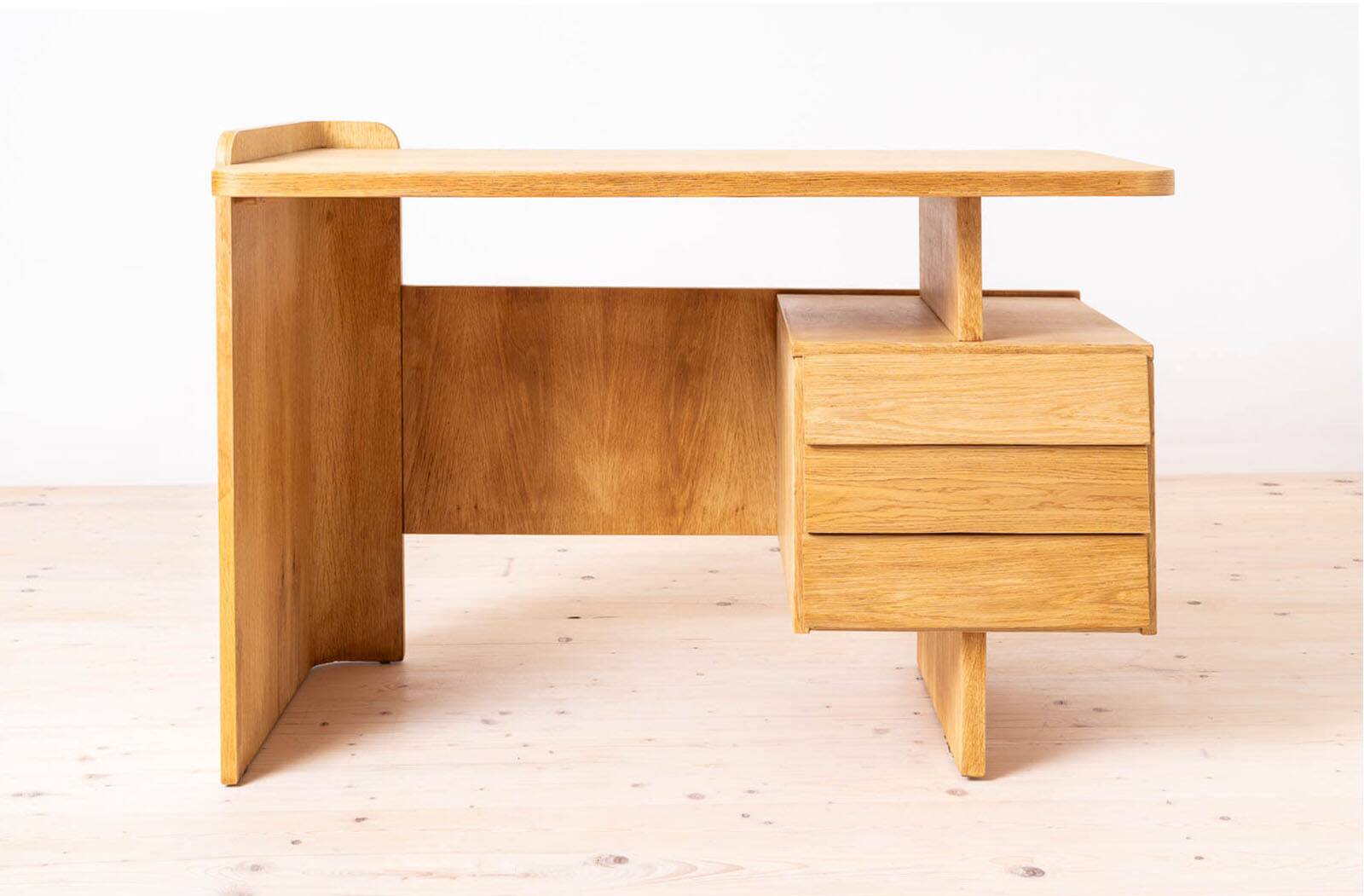 Postmodern Desk, Writing Table by Bohumil Landsman, Oak Veneer, 1970s