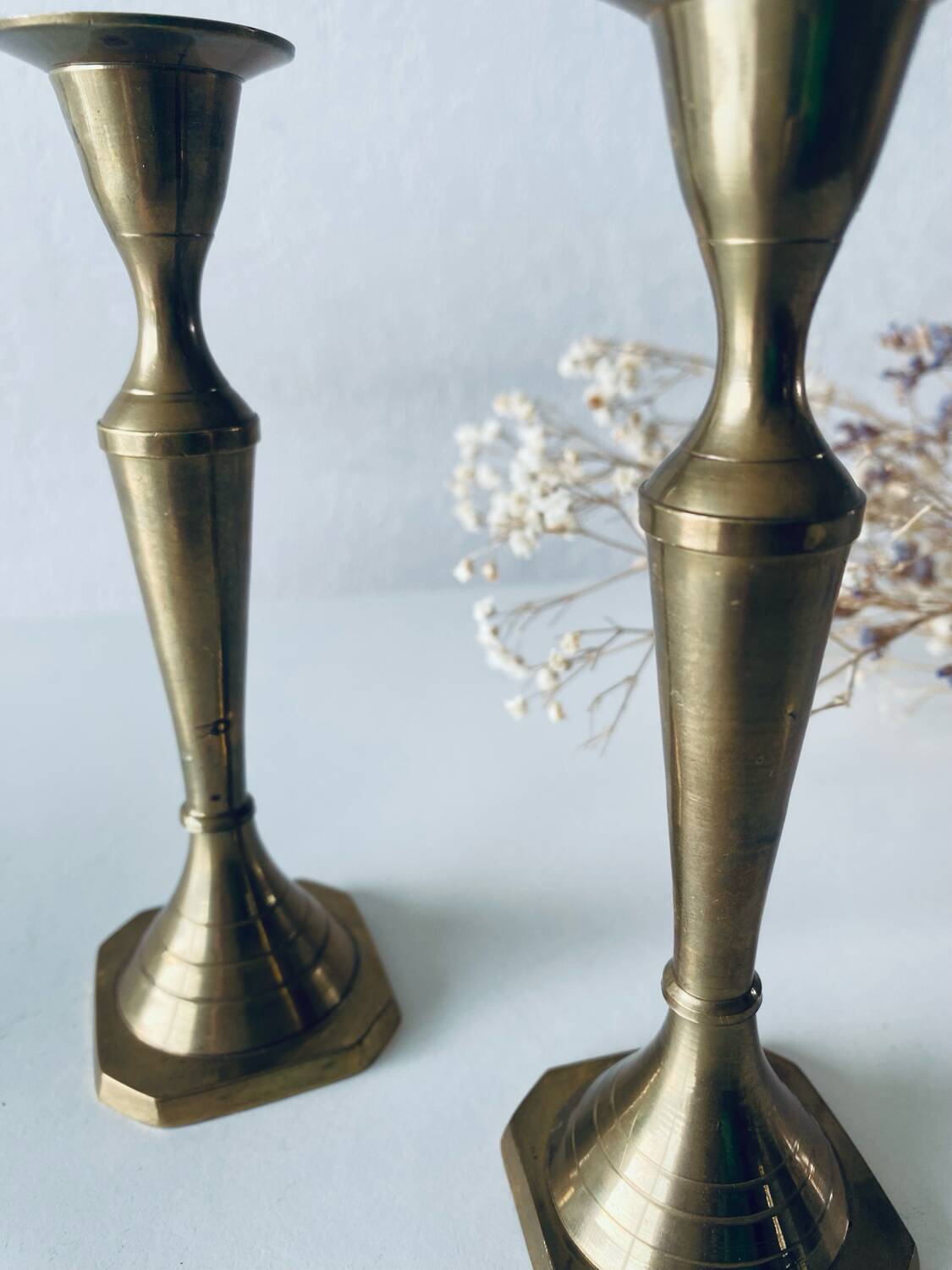 Pair of Indian brass candlesticks