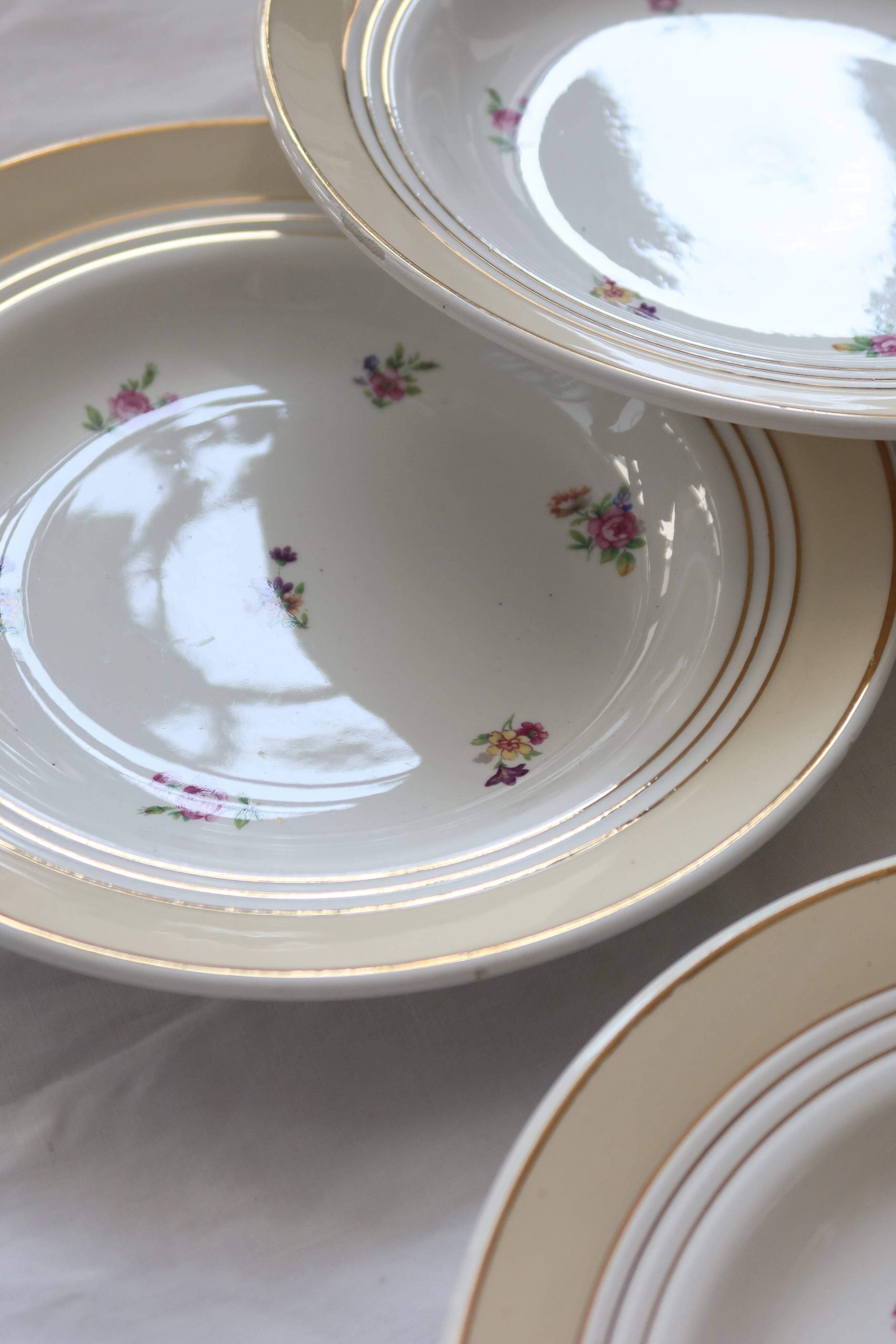 6 vintage Céranord France “Cheverny” soup plates - Floral pattern