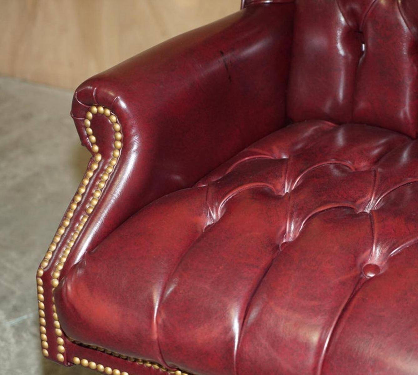 Fauteuil de bureau Chesterfield Wingback en cuir vintage