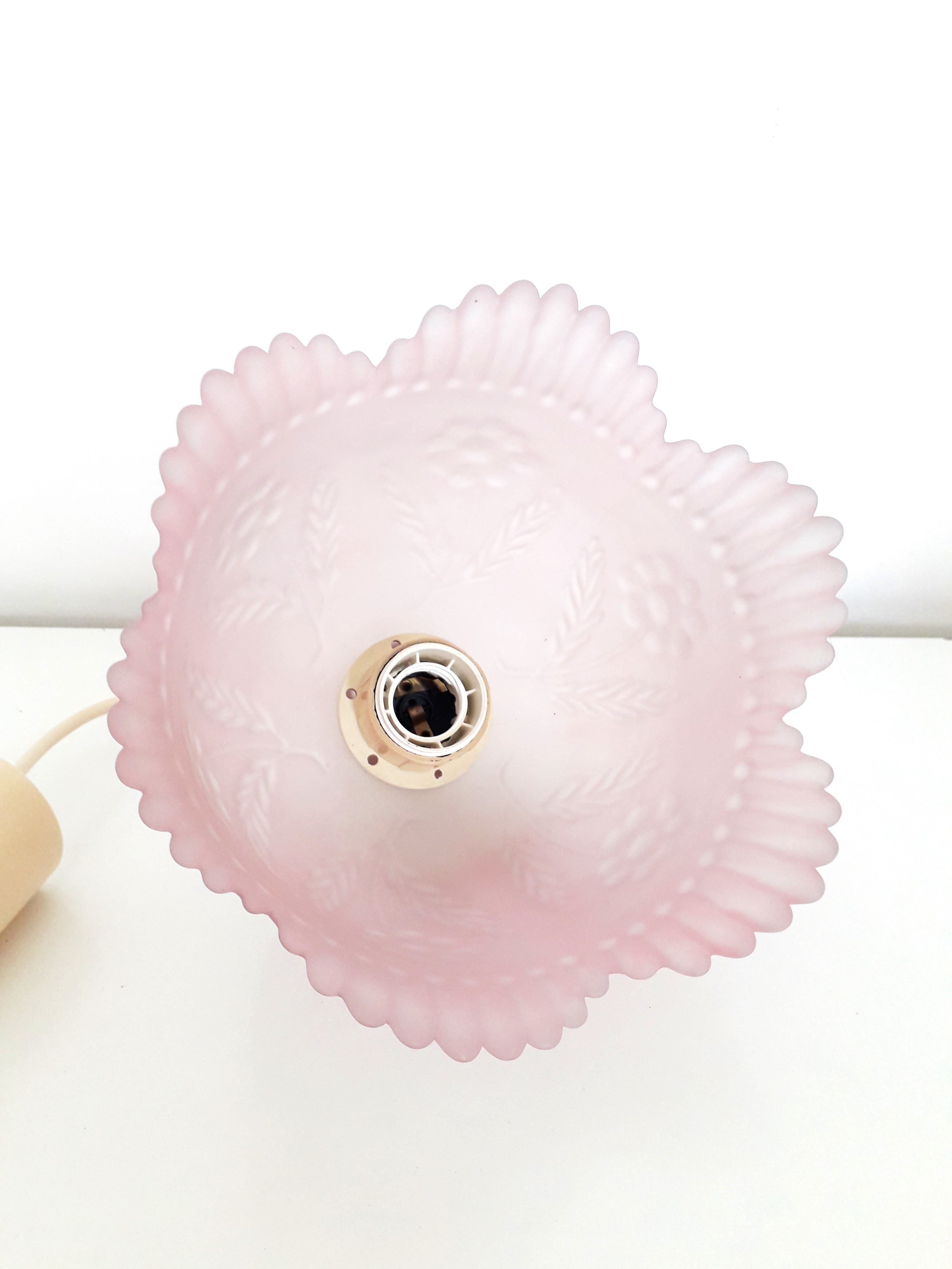 Vintage pink pressed glass pendant lamp - 1960