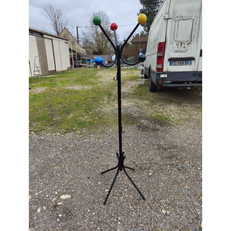 Vintage coat rack, metal and wooden balls.