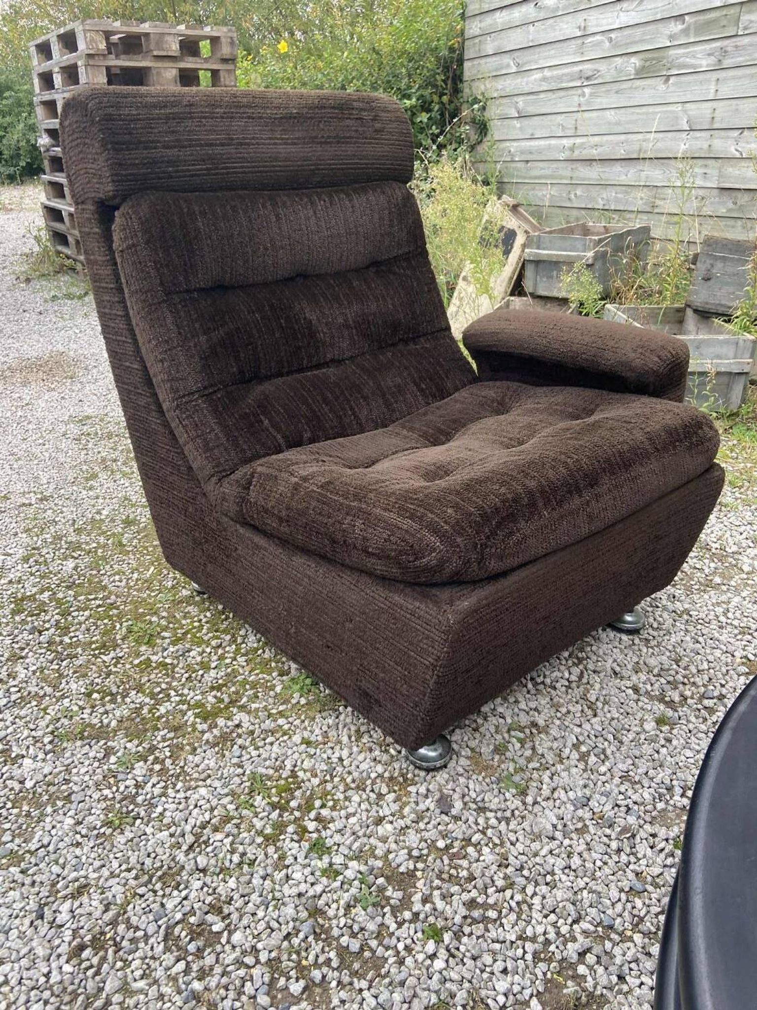 Vintage Space Age brown velvet sofa
