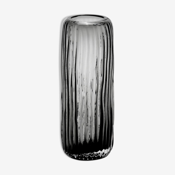 Vase en verre long strie gris fonce 31cm