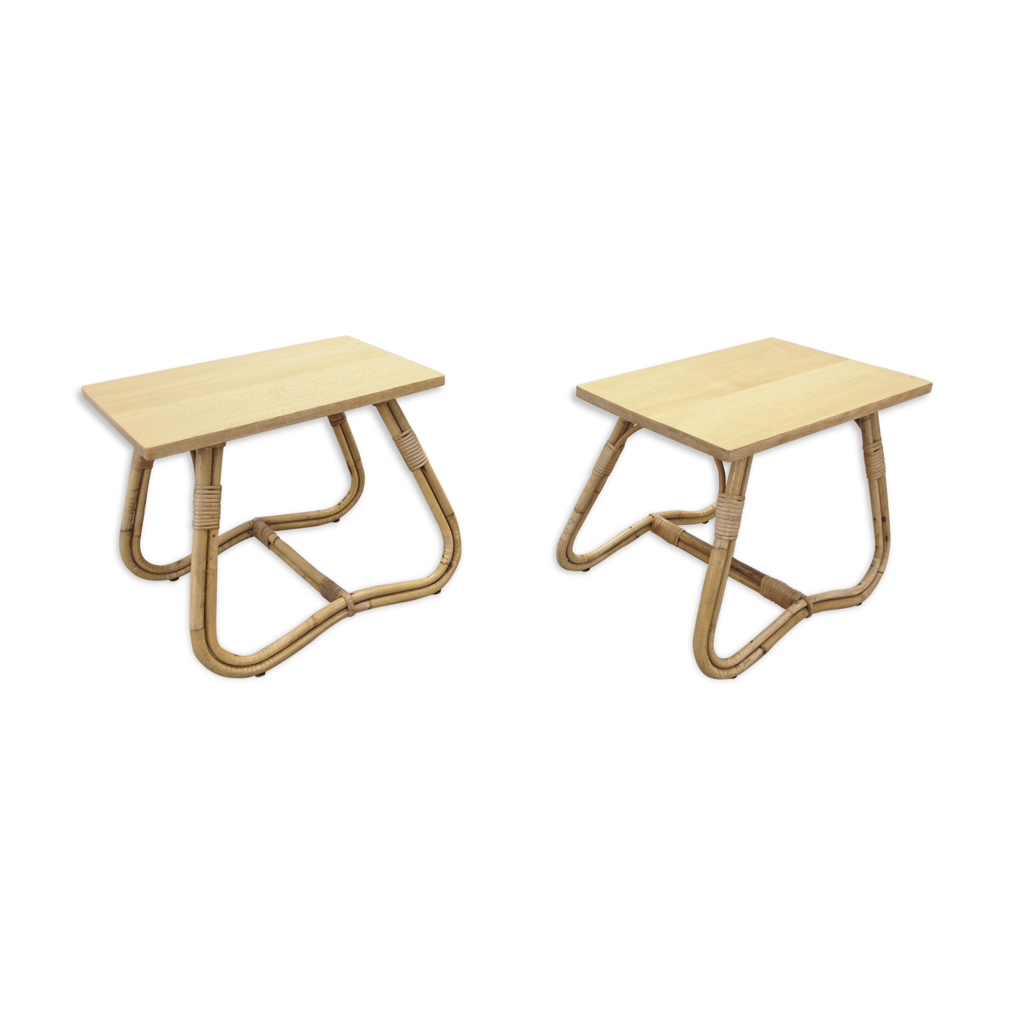 Mid century vintage rattan Dutch pair of side tables bedside tables
