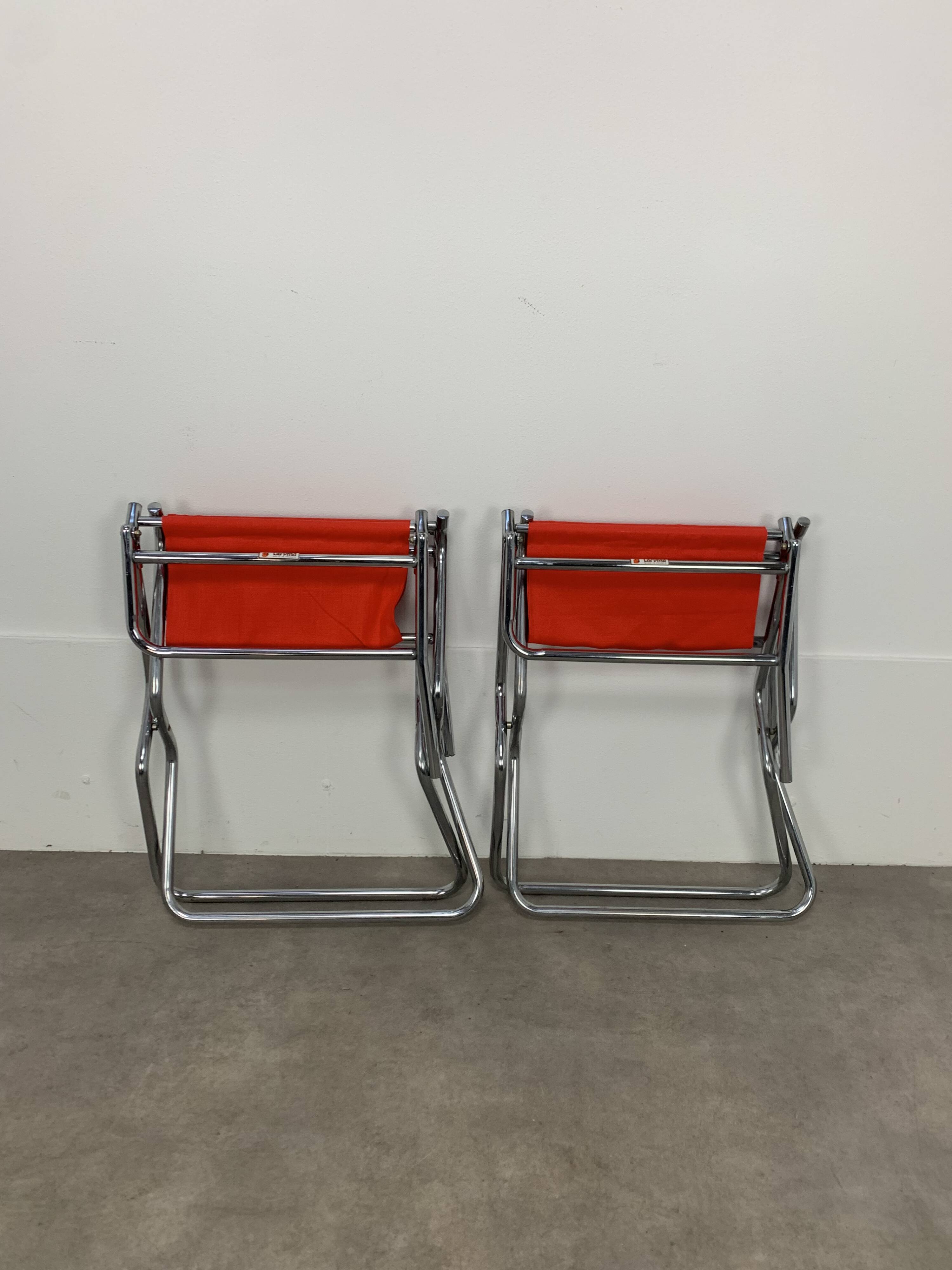 Pair of Lafuma chrome "director" folding chairs