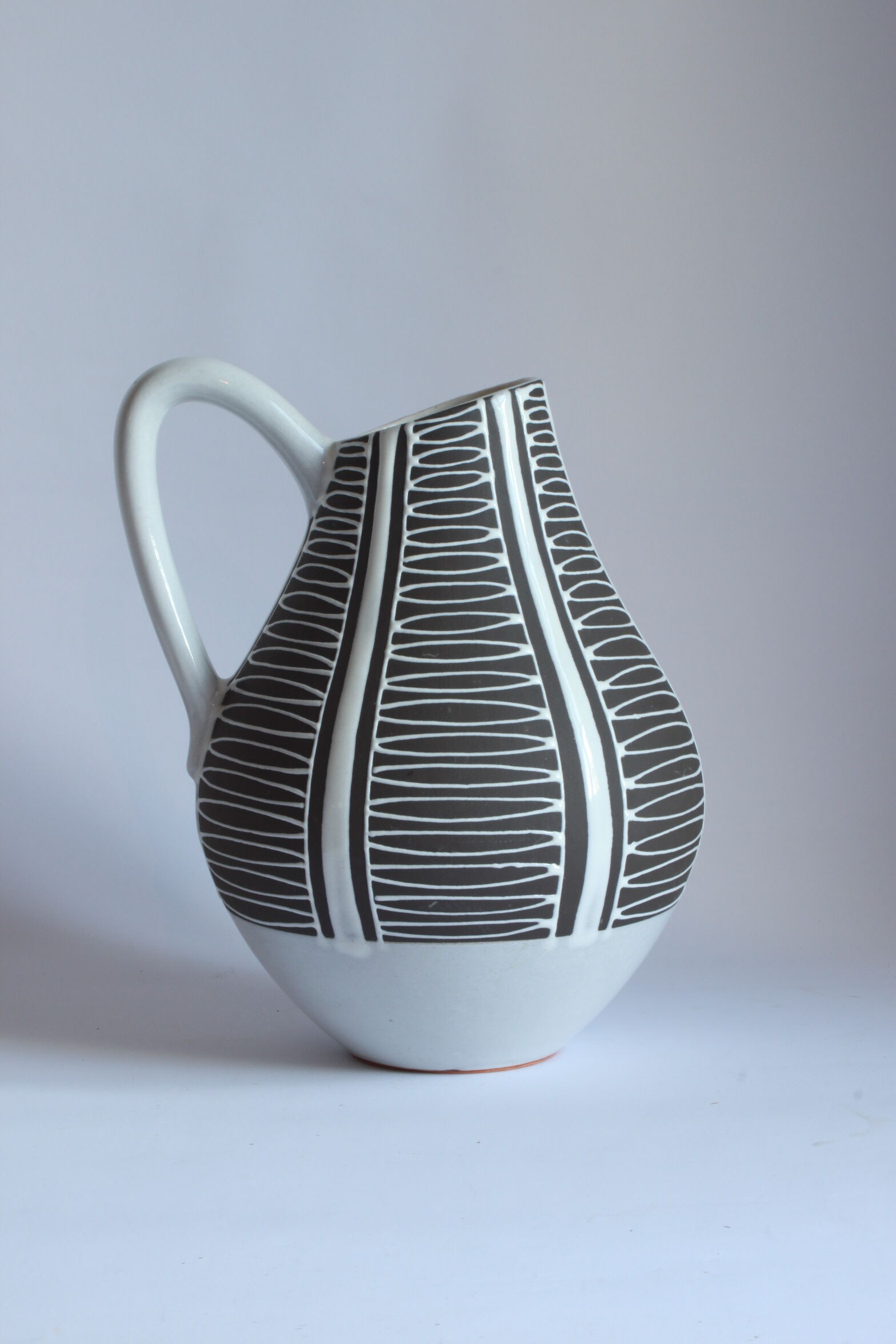 Black and white ceramic pitcher vase "Haiger" by Liesel Spornhauer for Schlossberg, Germany 1950s.