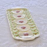 Large vintage cake dish in exotic fruit barbotine signed GV