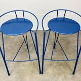 Pair of Pascal Mourgue bar stools, Lune D'Argent model, Fermob, 1980s