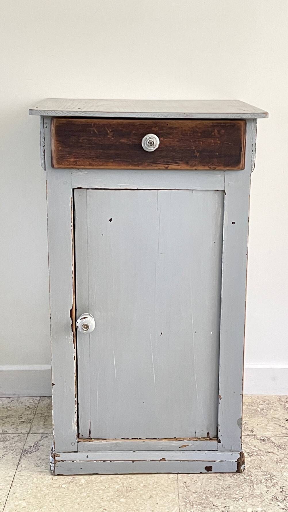Antique Bedside Table in Weathered Grey Wood