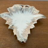 Antique limoges porcelain butter dish leaf shape white & chrome vintage