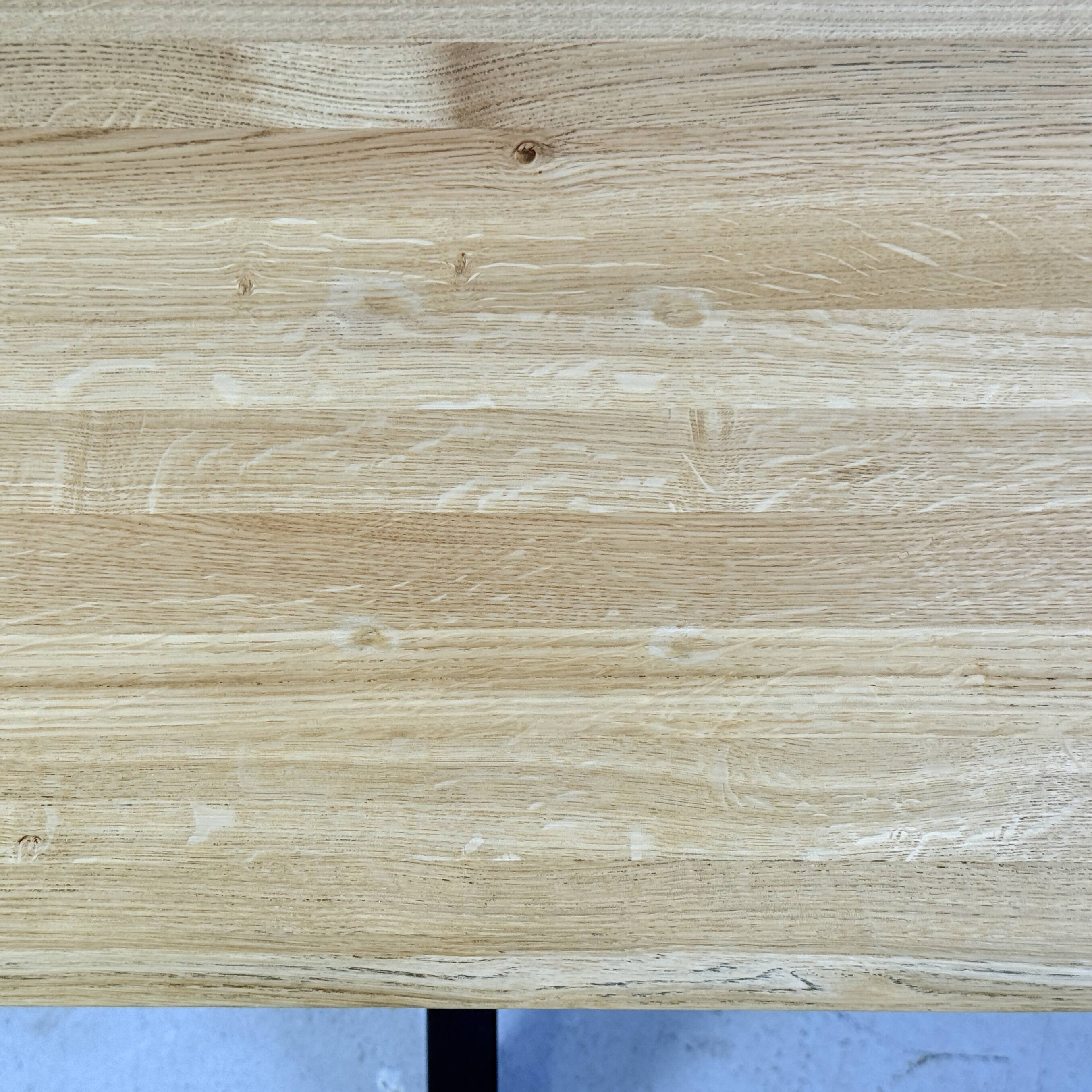 Organic oak dining table with steel matrix base, Hjort Knudsen