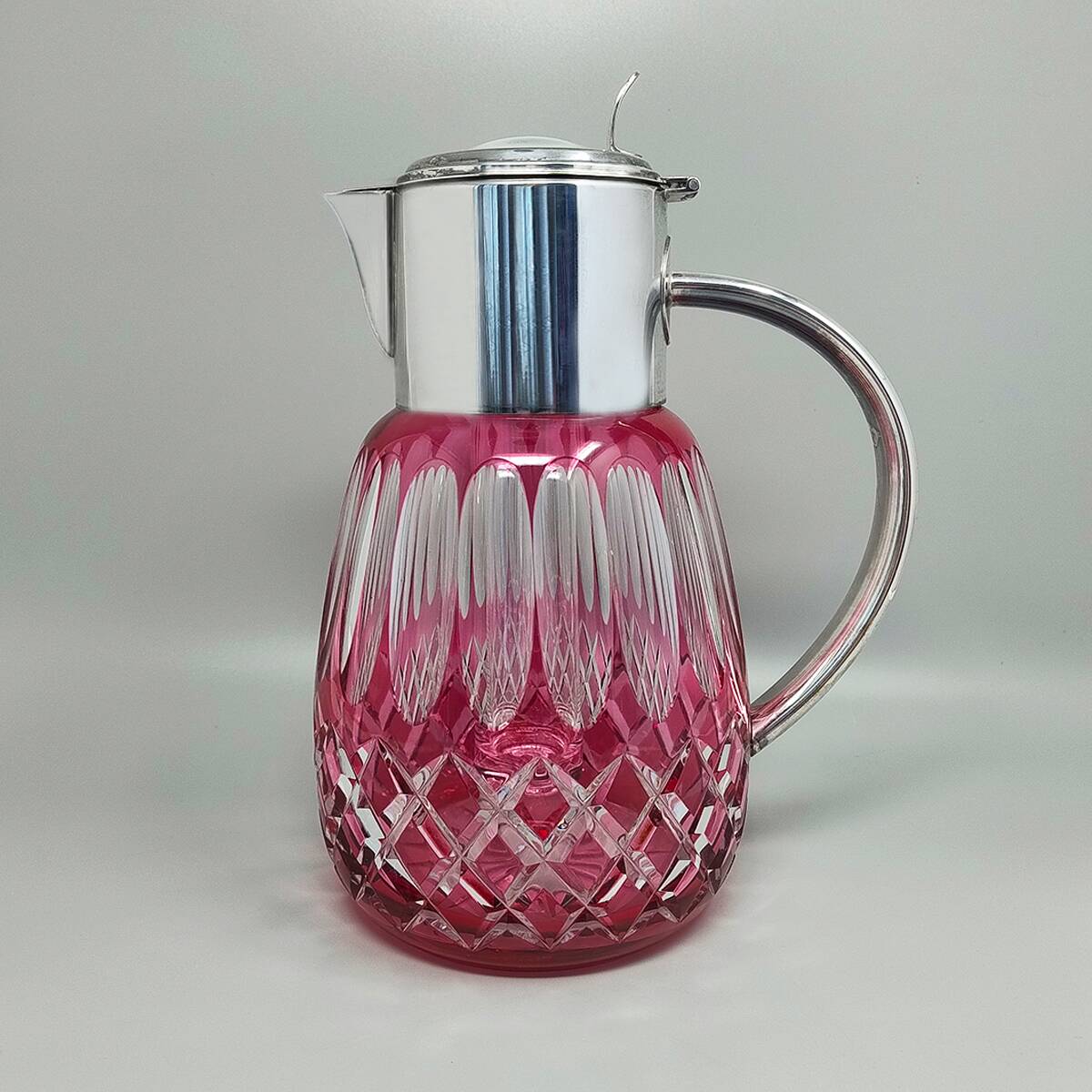 1960s Red Bohemian Cut Crystal Glass Pitcher. Made in Italy