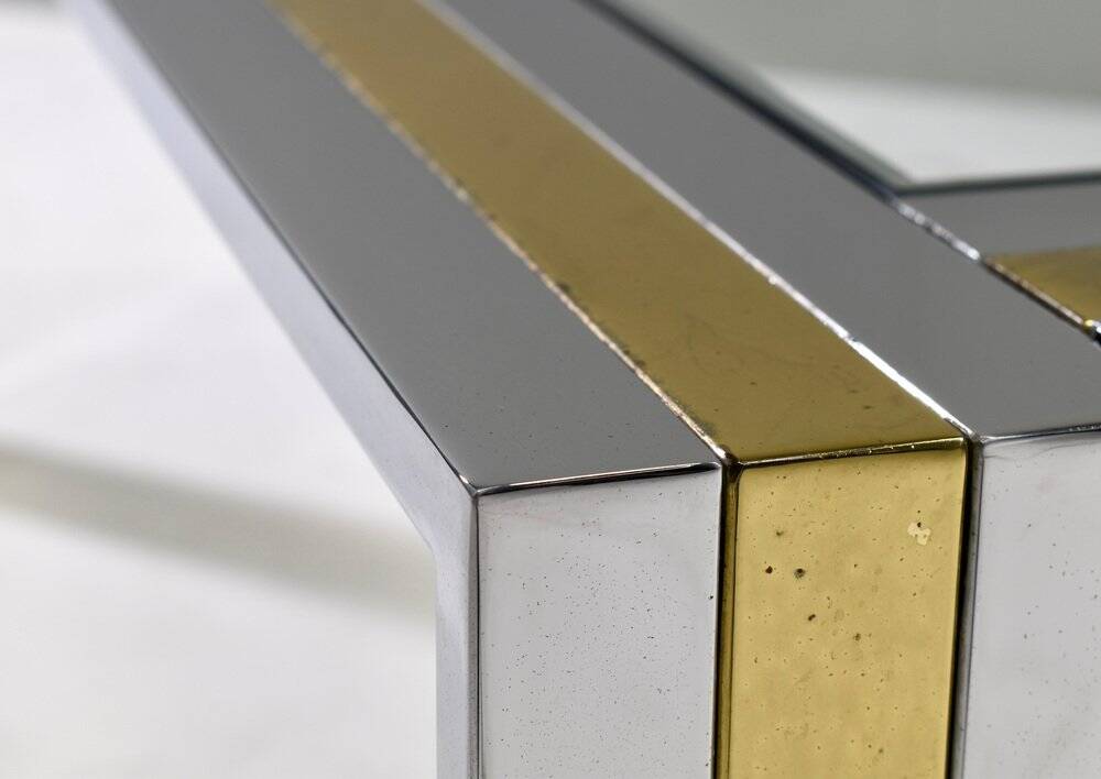 Square coffee table in brass, chrome and glass by Renato Zevi, Italy, 1970s