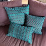Burgundy and turquoise Kachin cushion cover (RIDA)