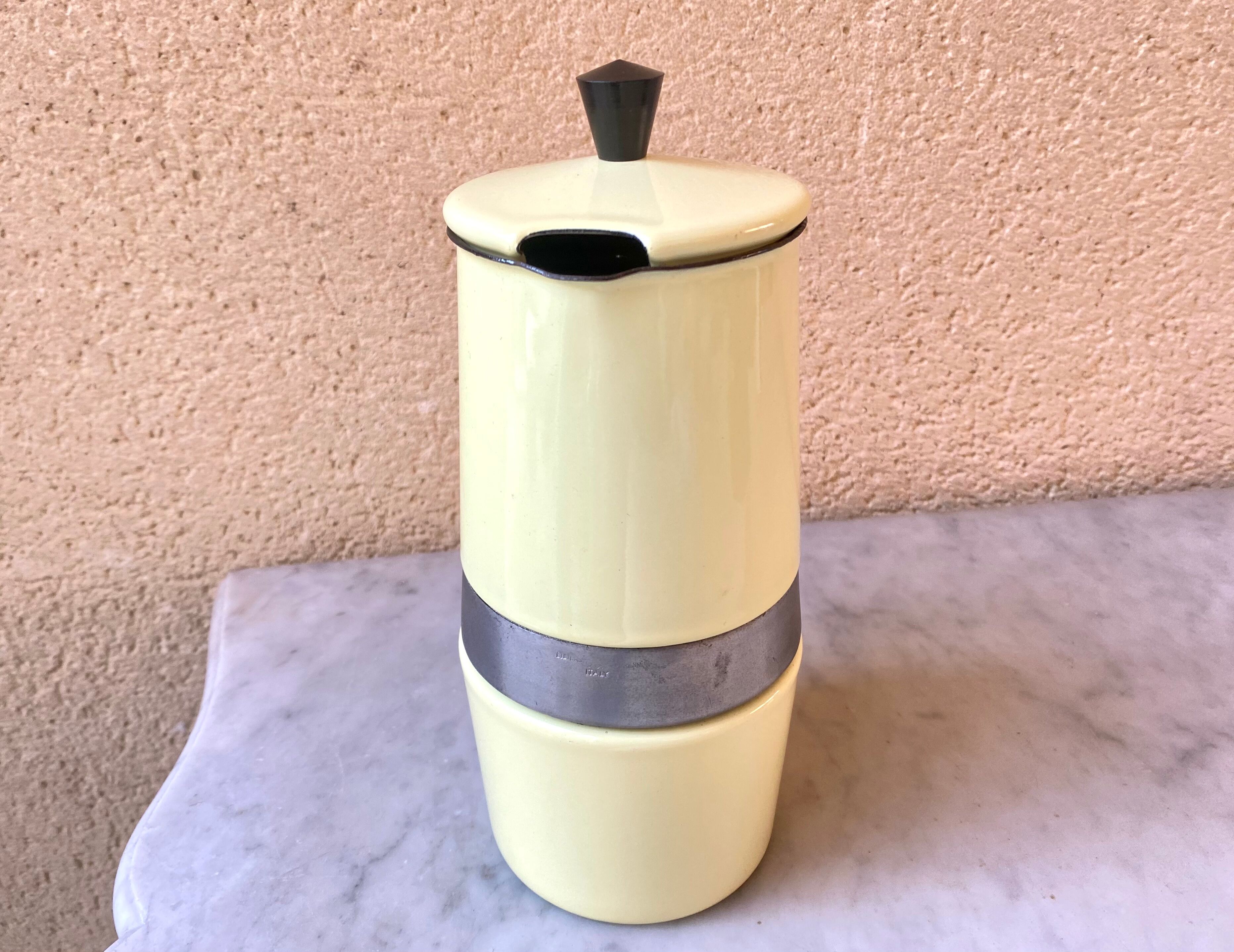 Italian coffee maker enamelled vintage yellow 70s