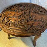 Mobilier d'Art Populaire Table Basse Circulaire Bois Massif Sculpté Années 30/40