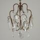 Small French Vintage Brass Single Light 4-Sided Crystal Cage Chandelier