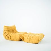 Ensemble de chaise et pouf Togo en tweed jaune