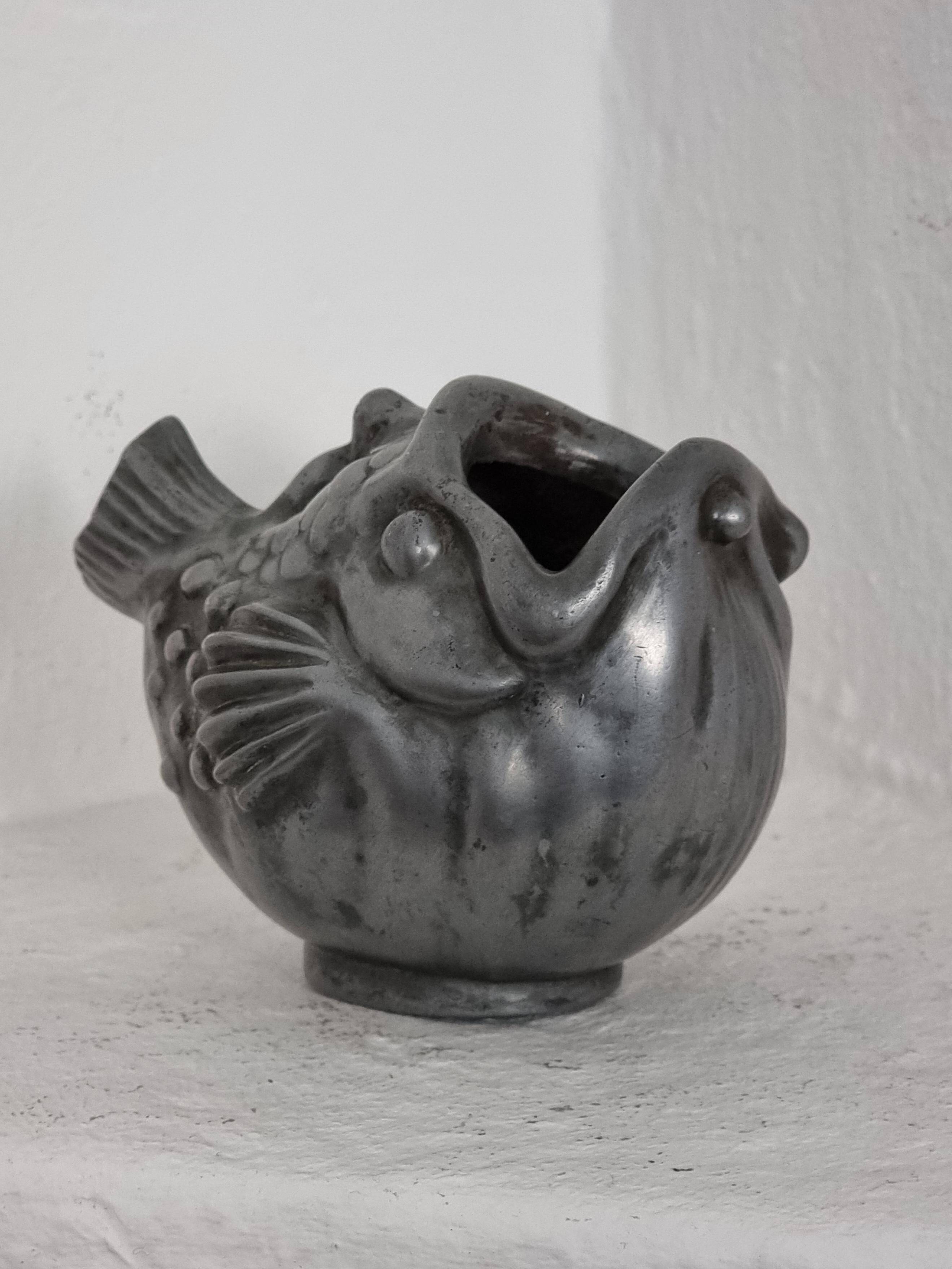Just Andersen, fish vase in pewter, Denmark, 1930s