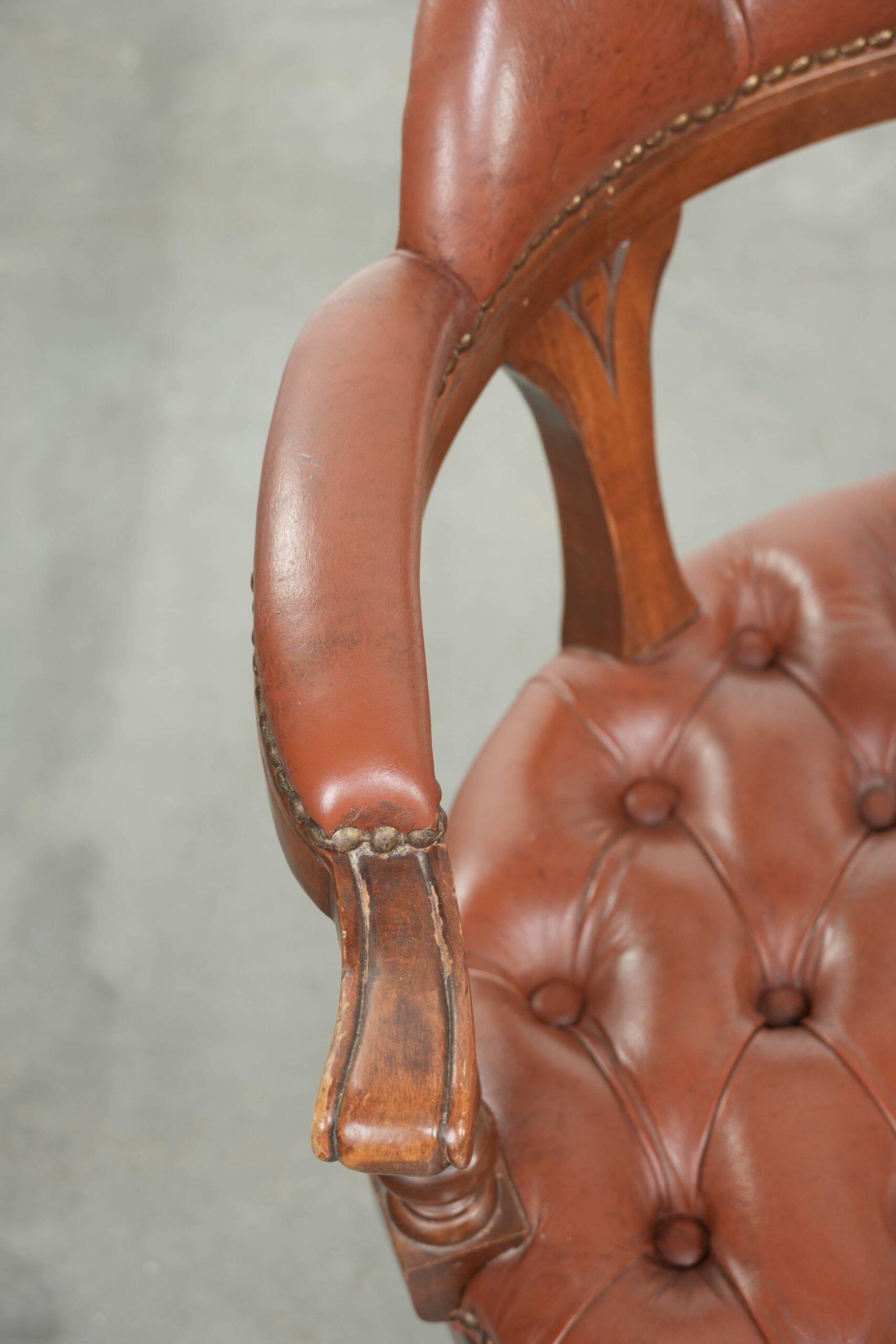 Set of 2 swivel cowhide English style chesterfield office chairs