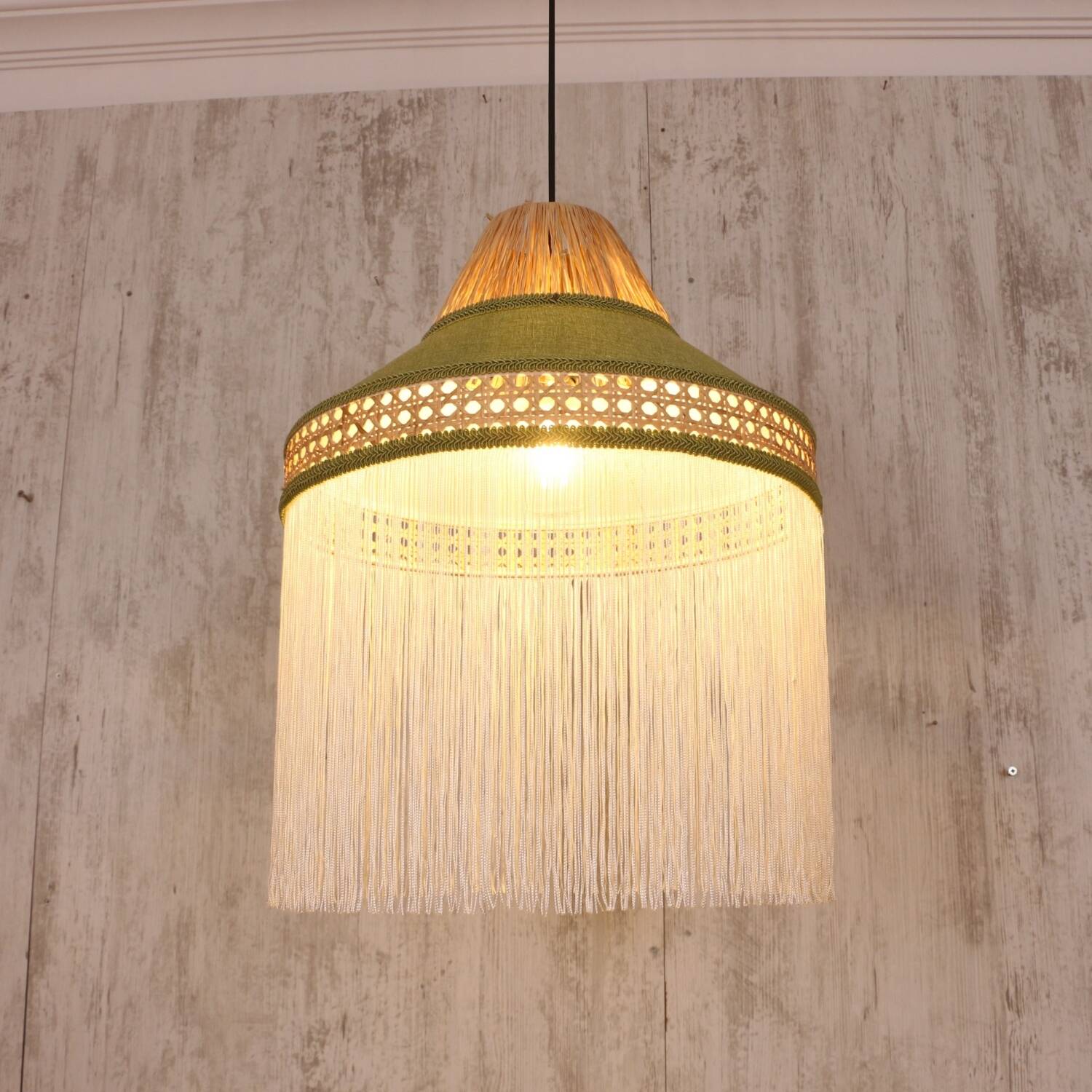 Natural Raffia Fabric Chandelier, Nursery Room Lighting, Pendant Lamp