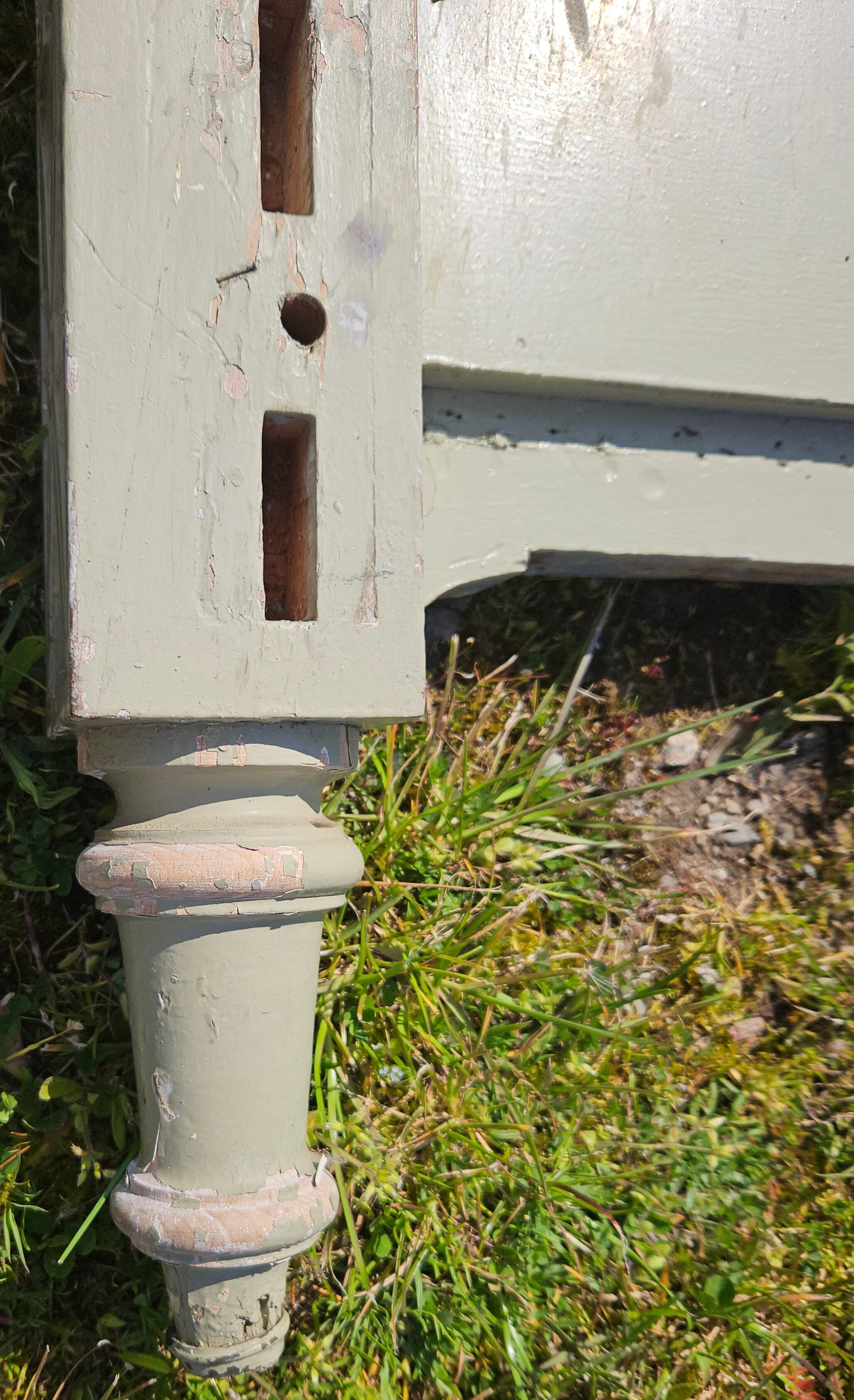 2 headboards striped fabric and wood painted putty color