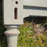 2 headboards striped fabric and wood painted putty color