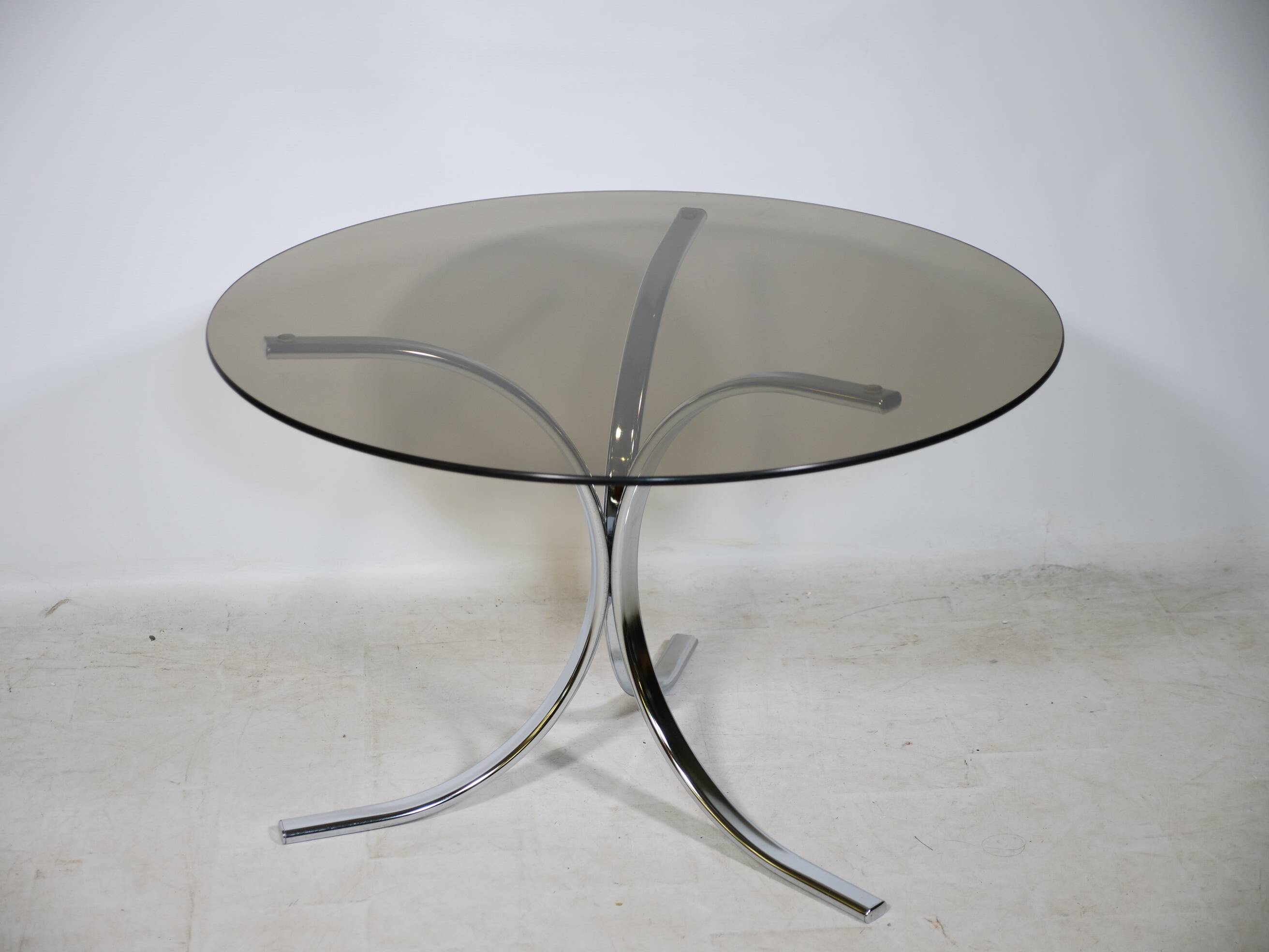 Armchairs and Coffee Table in Chrome and Smoked Glass, Set of 3, 1970s