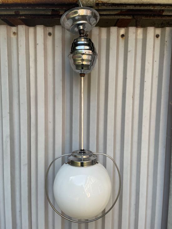 Art Deco suspension chrome and opaline 1950s