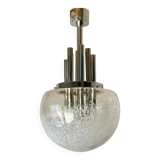 Very large Mazzega pendant light in chrome organ and Murano glass