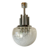 Very large Mazzega pendant light in chrome organ and Murano glass