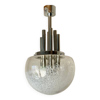 Very large Mazzega pendant light in chrome organ and Murano glass