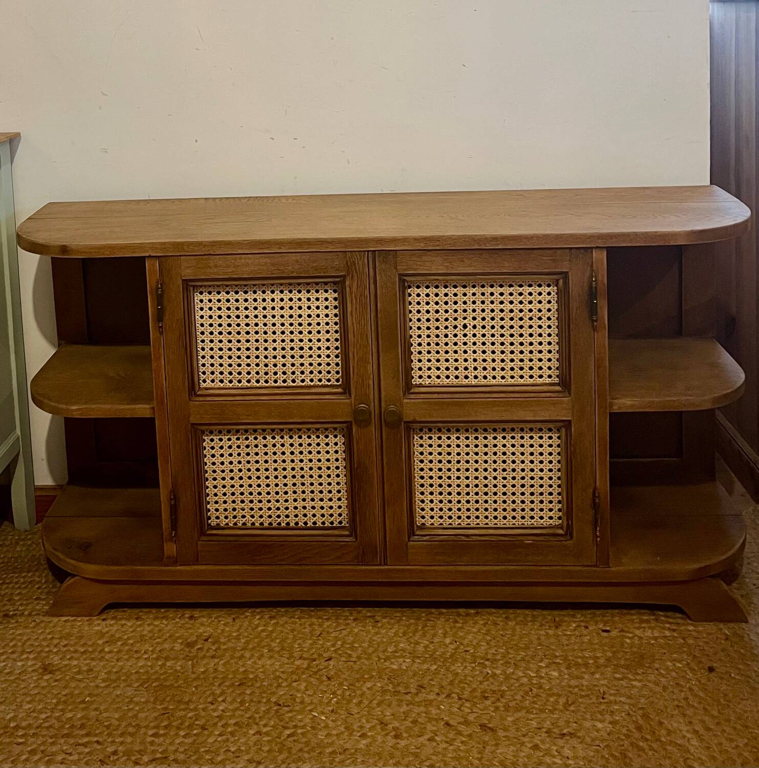 Unique old TV cabinet in raw solid oak.