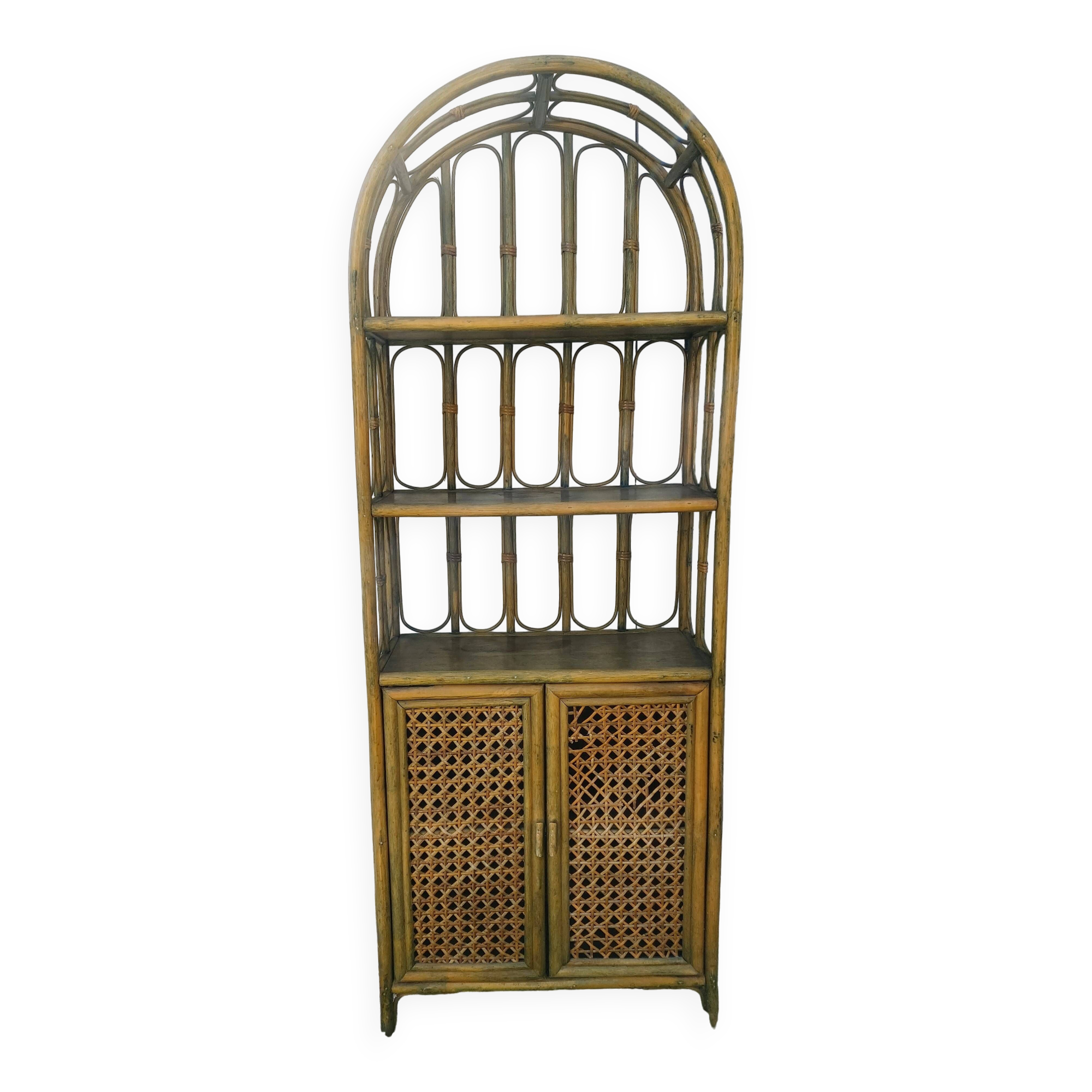 Vintage rattan and bamboo bookcase