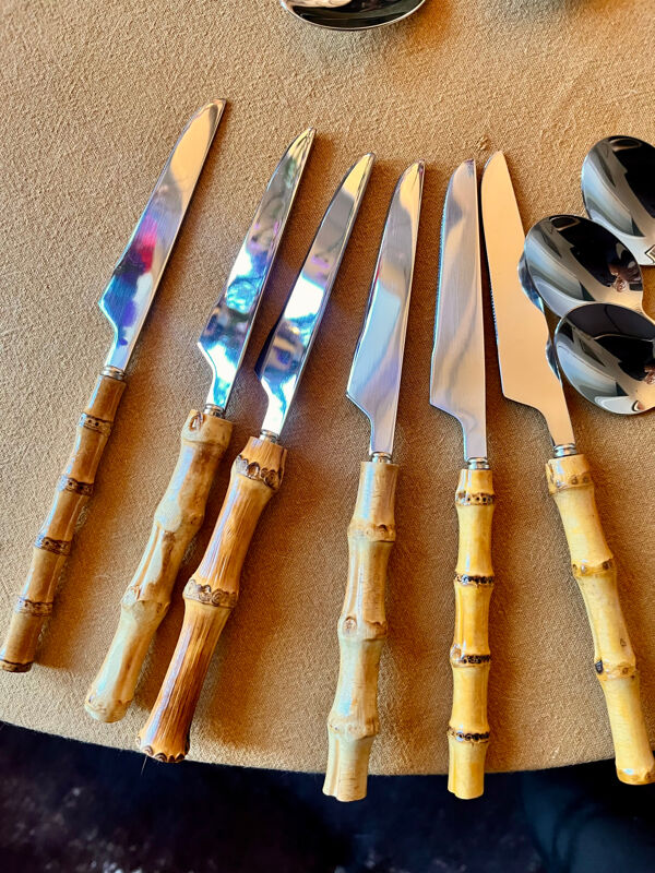 Service de couverts vintage en acier inox et bambou