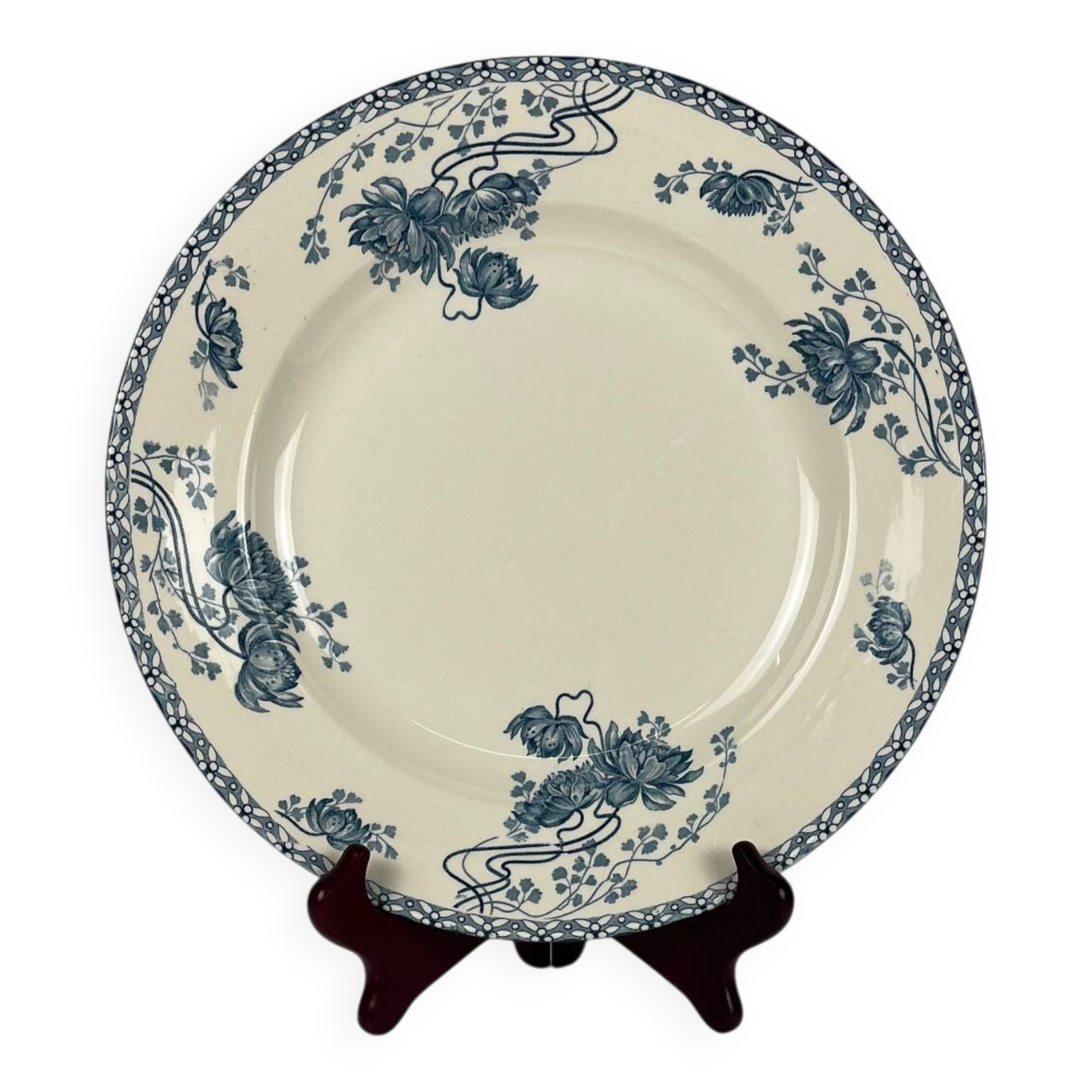 Large round blue "Royat" dish, U&C Sarreguemines, 1879 - 1918.