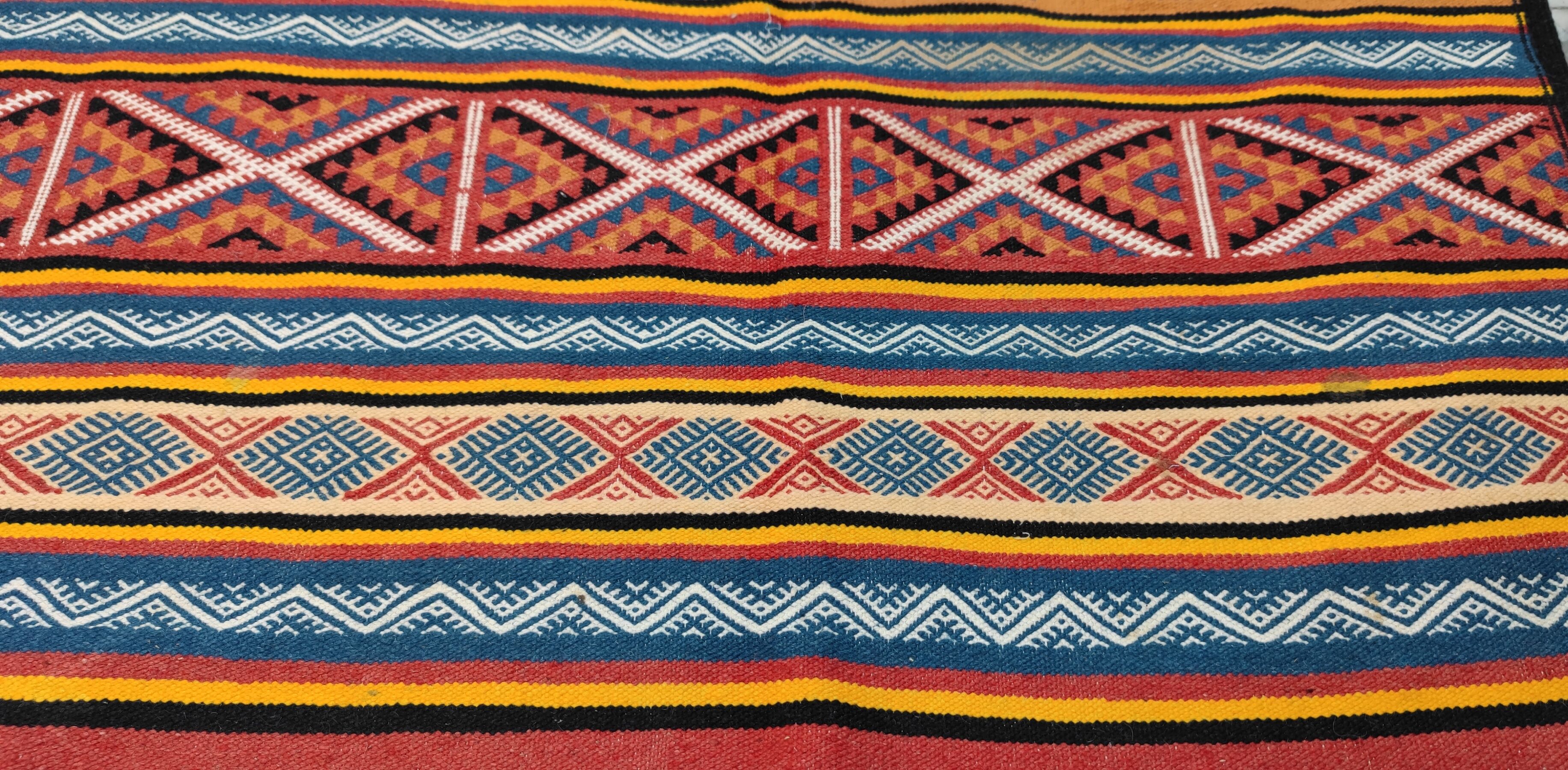 Multicolored Berber kilim rugs woven hands in natural wool