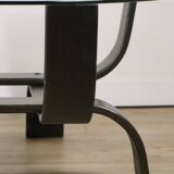 Vintage Fubo coffee table – curved wood & smoked glass – 1970s