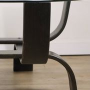 Vintage Fubo coffee table – curved wood & smoked glass – 1970s