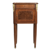 Solid wood bedside table, pink marble